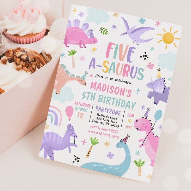 Invitación Fiesta de cumpleaños 5-A-Saurus de Dinosaurio (Subido por el creador)
