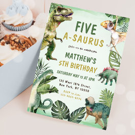 Invitación Fiesta de cumpleaños 5-A-Saurus de Dinosaurio
