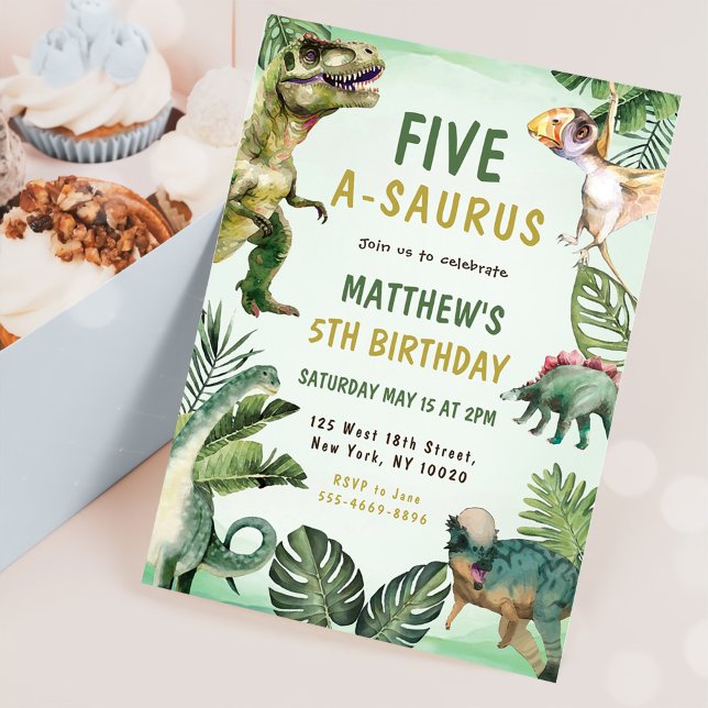 Invitación Fiesta de cumpleaños 5-A-Saurus de Dinosaurio (Subido por el creador)