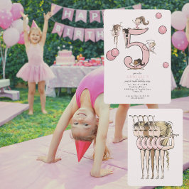 Invitación Fiesta de cumpleaños 5 años de gimnasia con saltos