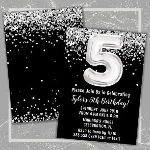 Invitación Fiesta de cumpleaños 5 años en negro y blanco
