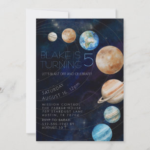 Invitación Fiesta de cumpleaños 5 años Planetas Galaxia Espac