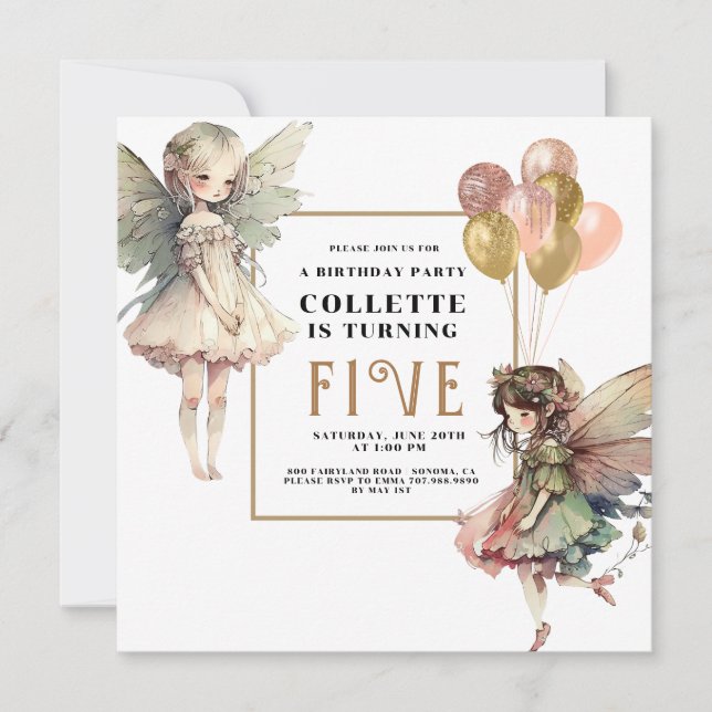 Invitación Fiesta de cumpleaños 5 de Anime Fairy Chica (Anverso)