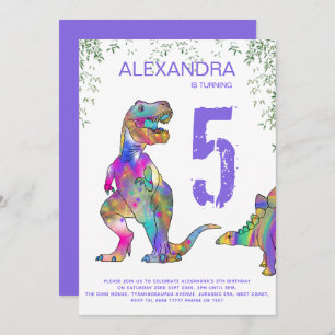 Invitación Fiesta de cumpleaños 5 de Dinosaurio para Chicas m