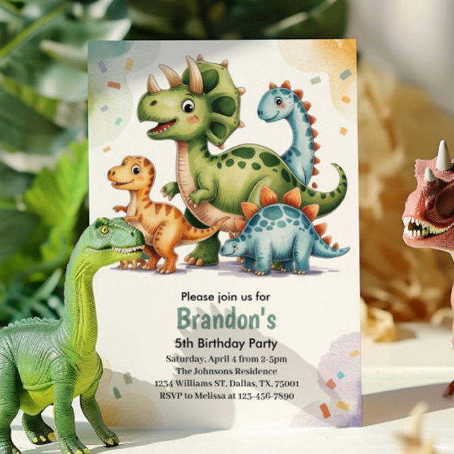 Invitación Fiesta de cumpleaños 5 de dinosaurios para niños l (Subido por el creador)