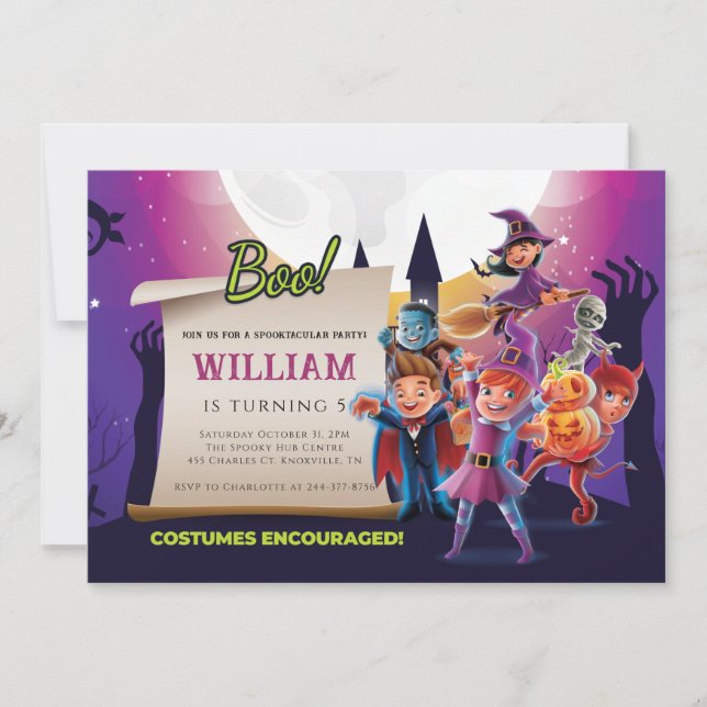 Invitación Fiesta de cumpleaños 5 de Halloween de otoño (Anverso)