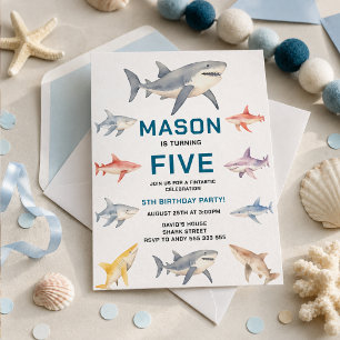 Invitación Fiesta de cumpleaños 5 de Shark Splash Niños ado