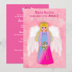 Invitación Fiesta de cumpleaños 5 nuestro pequeño Angel Pink