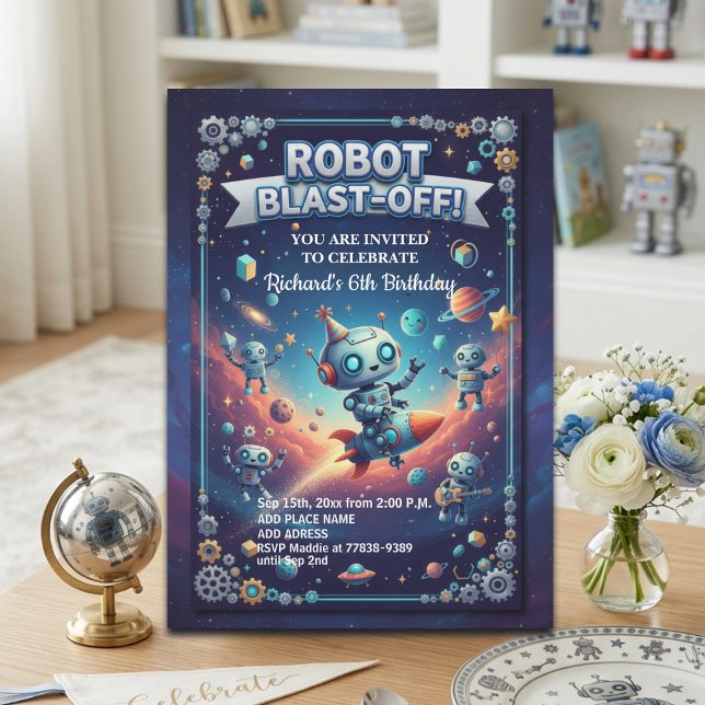 Invitación Fiesta de Cumpleaños 6º Robots en el Espacio (Subido por el creador)
