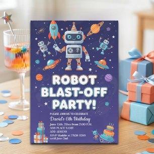 Invitación Fiesta de Cumpleaños 6º Robots en el Espacio