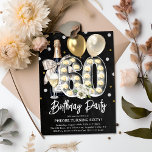 Invitación Fiesta de cumpleaños 60 Adultos Rústicos<br><div class="desc">Celebre con estilo con esta rústica invitación de cumpleaños número 60 para adultos. El diseño cuenta con un pizarrón de pizarra,  una lámpara número sesenta,  globos dorados,  champán,  flores y confeti. La plantilla editable es fácil de personalizar con la plantilla proporcionada.</div>