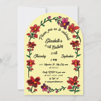 Invitación Fiesta de Cumpleaños 60 Amarillo Fantasía Doodle F