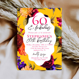 Invitación Fiesta de Cumpleaños 60 Amarillo Floral 60 y Fabul