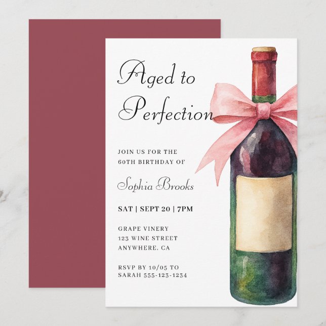 Invitación Fiesta de Cumpleaños 60 años con Vino Envejecido a (Anverso / Reverso)