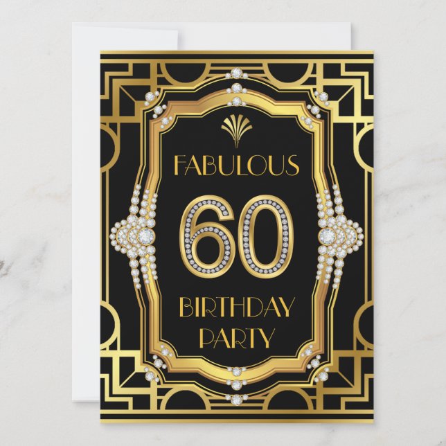 Invitación Fiesta de cumpleaños 60 Art Deco (Anverso)