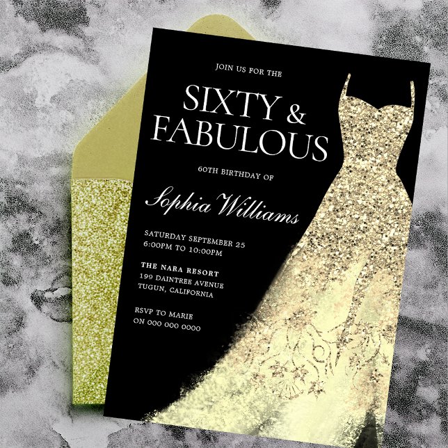 Invitación Fiesta de cumpleaños 60 Black Sparkle Gold (Subido por el creador)