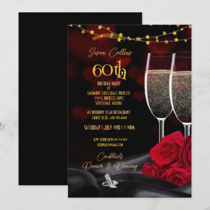 Invitación Fiesta de cumpleaños 60 Champagne y Rosas cumpleañ