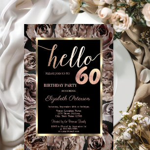 Invitación Fiesta de Cumpleaños 60 Chic Rosas Oscuras Negras