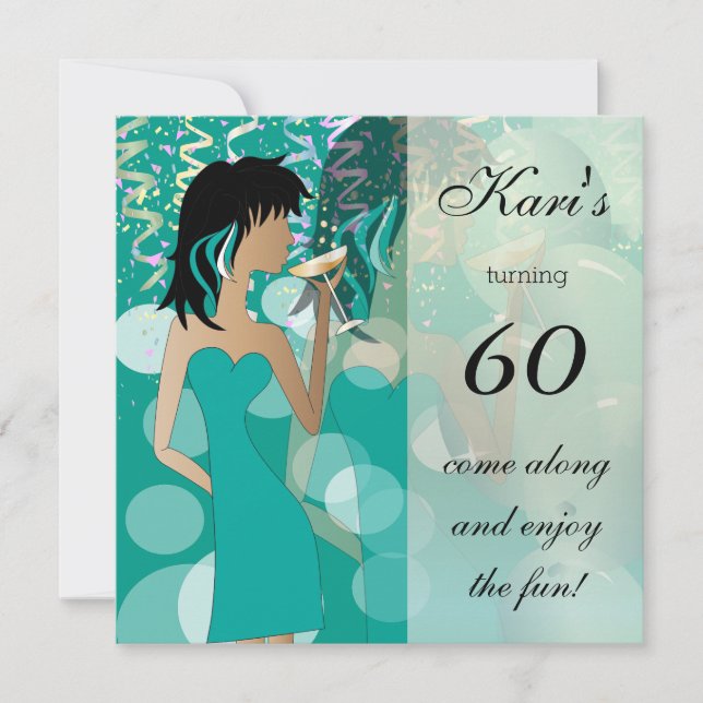 Invitación Fiesta de Cumpleaños 60 | Chica | Turquesa (Anverso)
