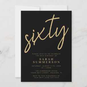 Invitación Fiesta de cumpleaños 60 Classy Script Sixty Black