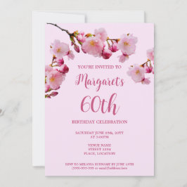 Invitación Fiesta de cumpleaños 60 con flores de cerezo rosad