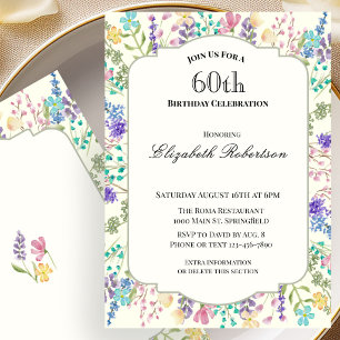Invitación Fiesta de cumpleaños 60 con flores silvestres colo