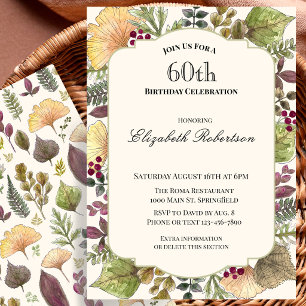 Invitación Fiesta de cumpleaños 60 con hojas de otoño colorid