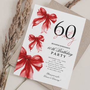Invitación Fiesta de Cumpleaños 60 con Lazo Coqueto de Acuare
