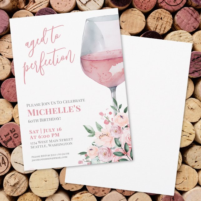 Invitación Fiesta de Cumpleaños 60 con Vino Floral (Floral Wine 60th Birthday Party Invitation )