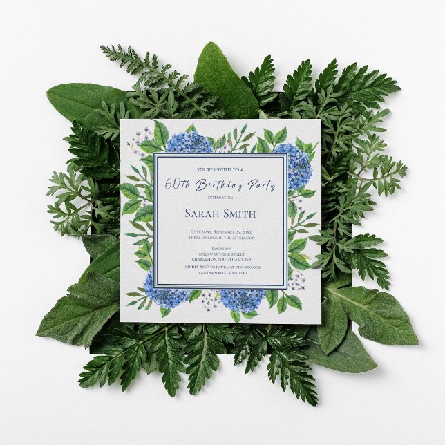 Invitación Fiesta de cumpleaños 60 de acuarela de Hortensias  (Subido por el creador)