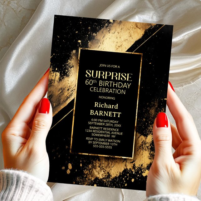 Invitación Fiesta de cumpleaños 60 de Black and Gold Surprise (Subido por el creador)