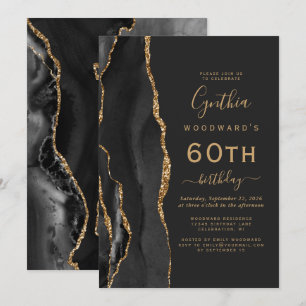 Invitación Fiesta de cumpleaños 60 de Black Gold Agate Dark