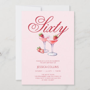 Invitación Fiesta de cumpleaños 60 de Cocktail de Fresa Sesen