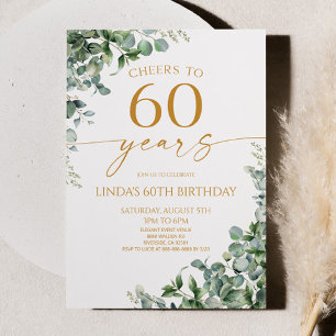 Invitación Fiesta de cumpleaños 60 de Eucalipto Verde Dorado