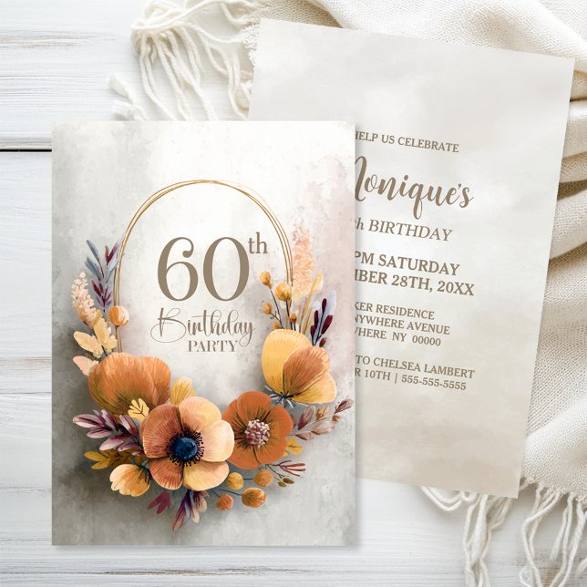 Invitación Fiesta de Cumpleaños 60 de Floral Naranja (Subido por el creador)