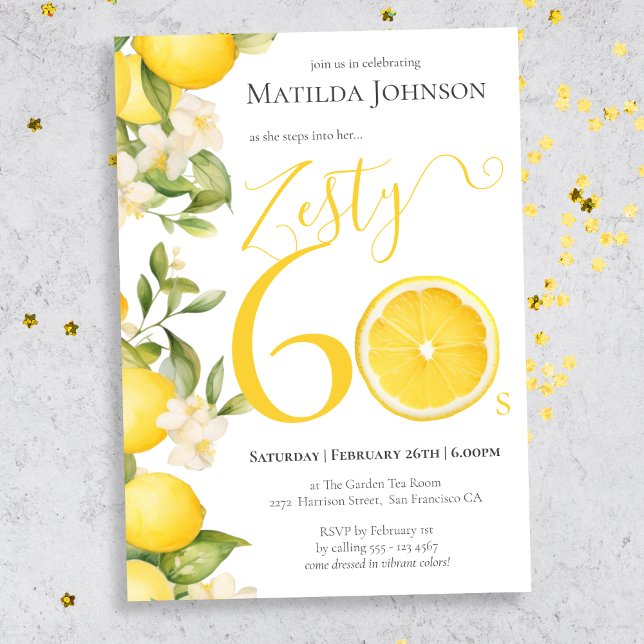 Invitación Fiesta de cumpleaños 60 de Fun Zesty Lemon (Mockup view)