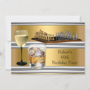 Invitación Fiesta de cumpleaños 60 de hombre ajedrez bebidas 