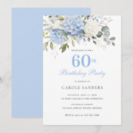 Invitación Fiesta de cumpleaños 60 de hortensias verdes azul 