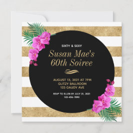 Invitación Fiesta de cumpleaños 60 de la 6ª y Sexy Black Gold