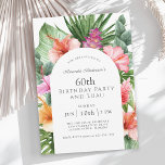 Invitación Fiesta de cumpleaños 60 de la floral tropical exub<br><div class="desc">Un bonito y exuberante diseño tropical 60th Birthday Party con coloridos acuarelas florales que incluyen flores de hibisco, jengibre y una variedad de follaje tropical que rodean un elegante marco abovedado. El aspecto es vibrante y vivo y marca el tono de tu celebración al estilo de aloha. Un montaje de...</div>