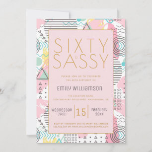 Invitación Fiesta de cumpleaños 60 de la Retro Rosa Sesenta y