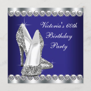 Invitación Fiesta de cumpleaños 60 de mujer azul real