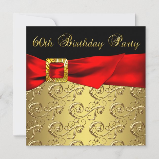 Invitación Fiesta de cumpleaños 60 de mujer de Damasco rojo d (Anverso)