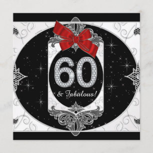 Invitación Fiesta de cumpleaños 60 de mujer de rojo y negro