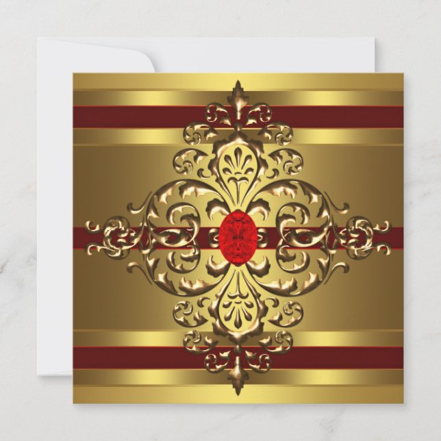 Invitación Fiesta de Cumpleaños 60 de Mujer Rojo Rubí Dorado (Anverso)