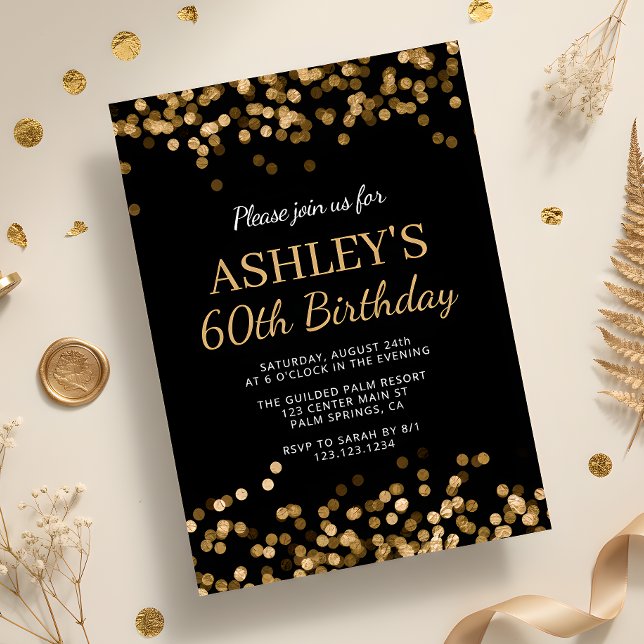 Invitación Fiesta de cumpleaños 60 de Oro Negro (Subido por el creador)