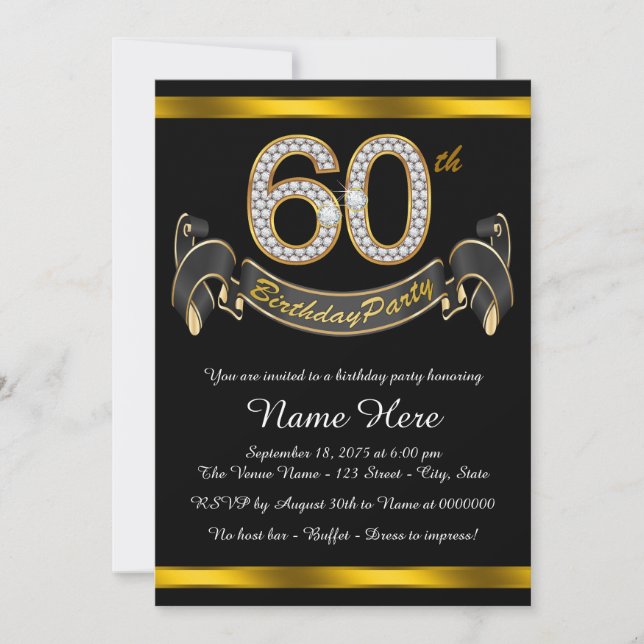 Invitación Fiesta de cumpleaños 60 de Oro Negro (Anverso)