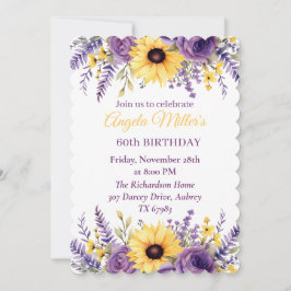Invitación Fiesta de cumpleaños 60 de Purple floral