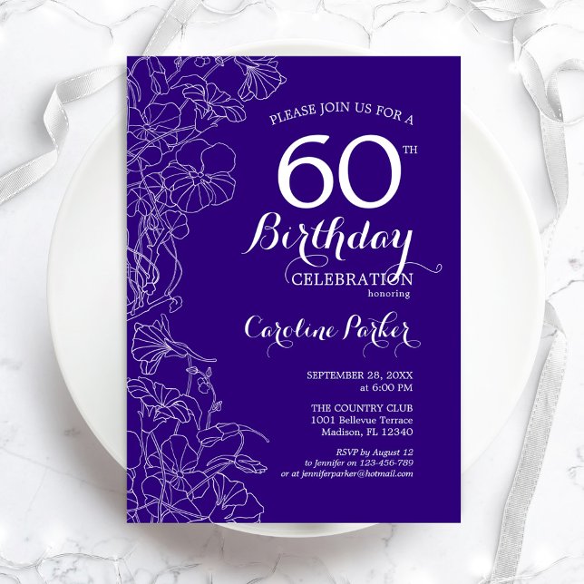 Invitación Fiesta de cumpleaños 60 de Purple Floral (Subido por el creador)