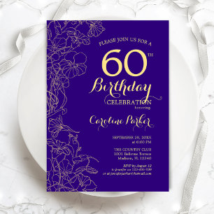 Invitación Fiesta de cumpleaños 60 de Purple Gold Floral
